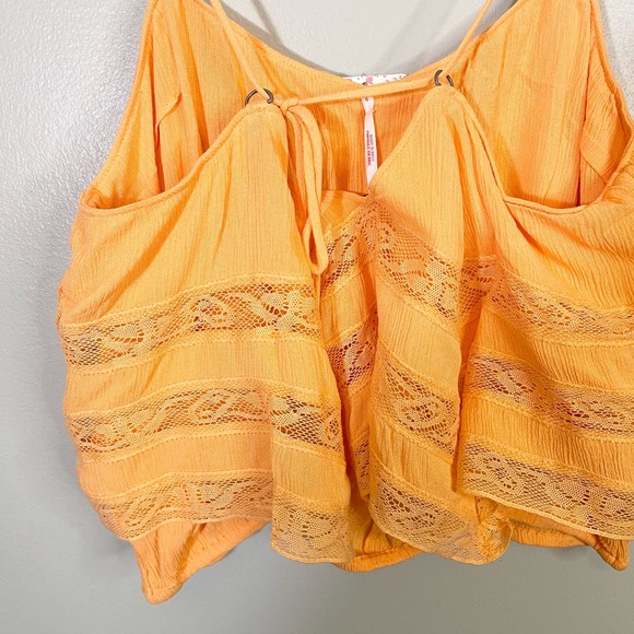 Free People Women's Orange Lace Spaghetti Home Again Cami Cropped Top Small NWT - Picture 3 of 9